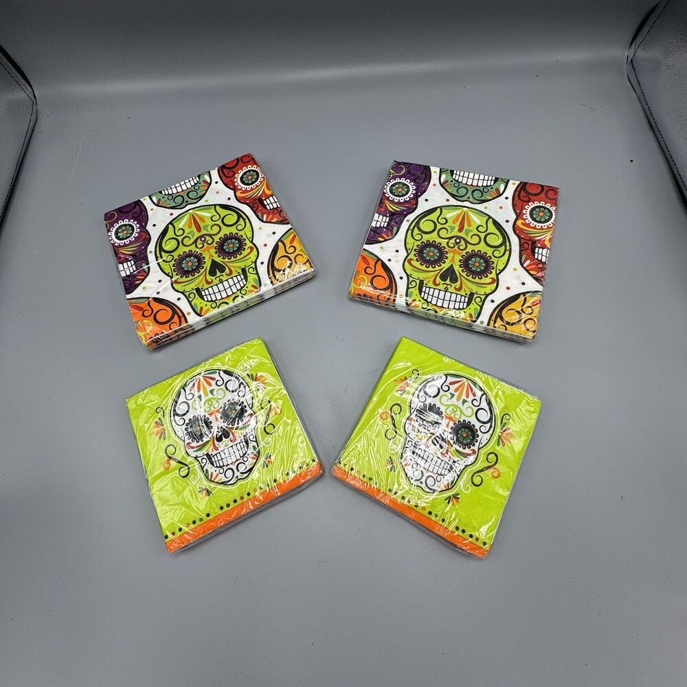Party Creation Skelebrations Paper Napkins Day of the Dead Skull Heads Halloween